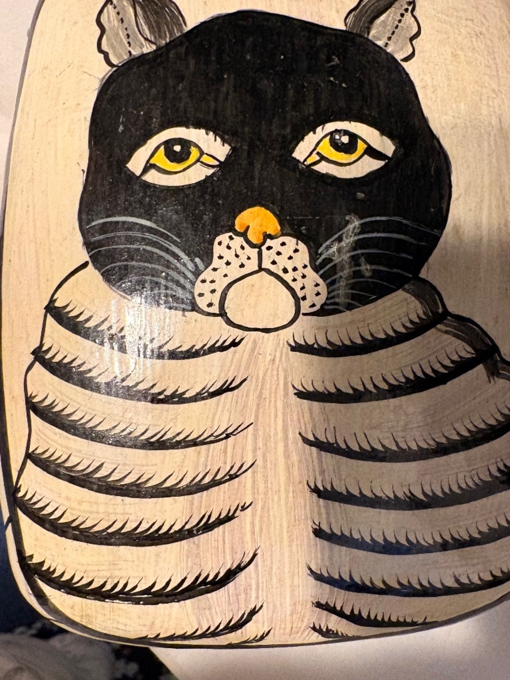 Vintage Hand-Painted Indian Papier-Mâché Cat & Mouse Trinket Box 4.5x3.75x 2.75"